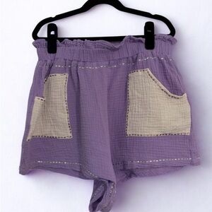 QUEEN OF SPARKLES Lavender and Cream Gauze Shorts